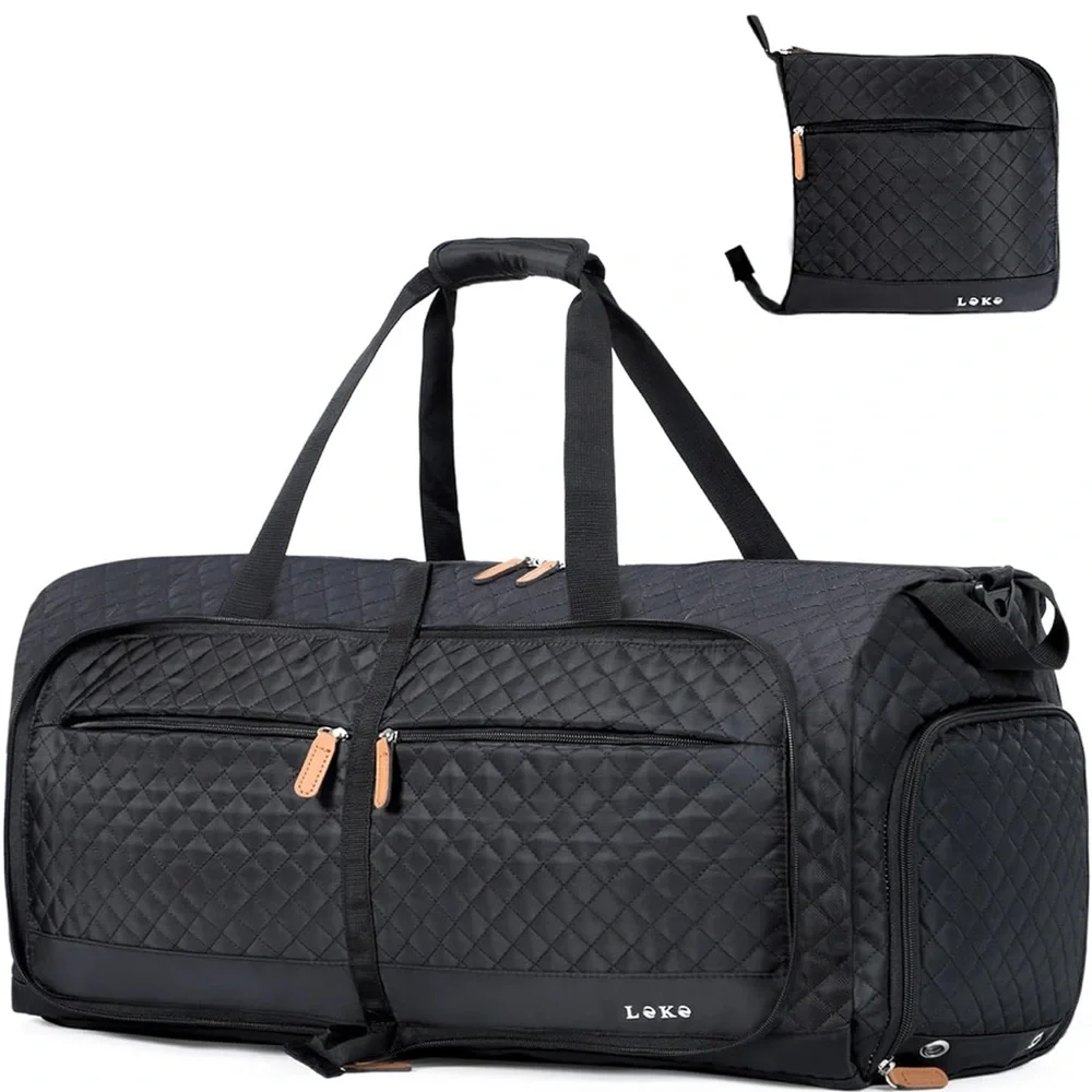 Black Quilted Travel Duffle Bag 80L